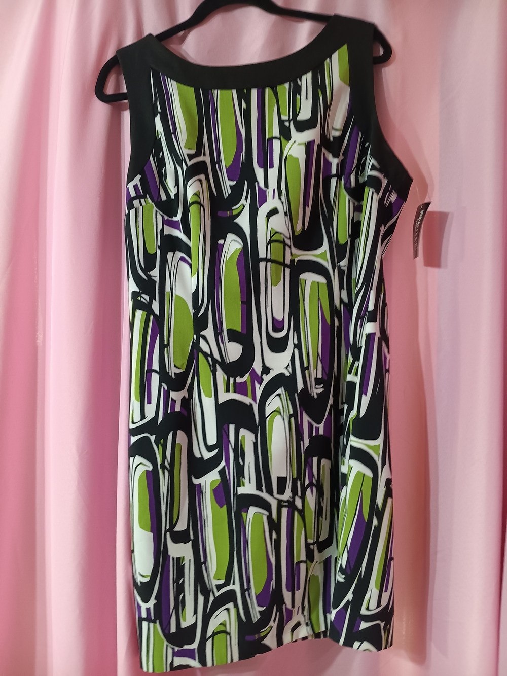 Abstract Print Sheath Dress in Green & Purple